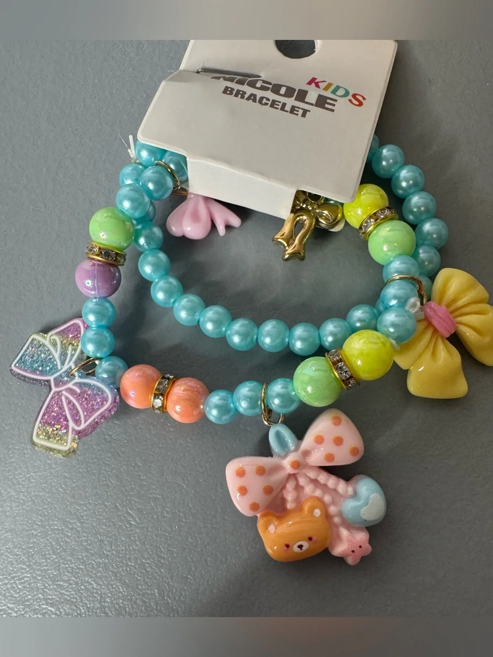 Kids Bracelet Set with Pastel Charms - Blue, Pink & Yellow